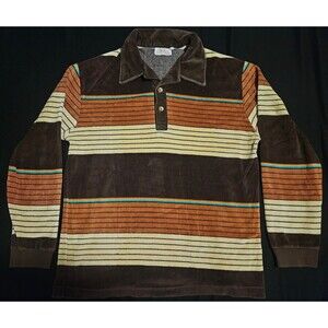 Vintage 70s 80s Manchester California Velour Terry Cloth Surf Shirt Striped Polo
